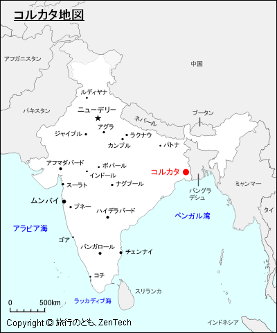 インドにおけるコルカタ地図