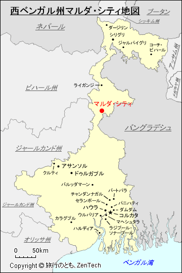 西ベンガル州マルダ・シティ地図
