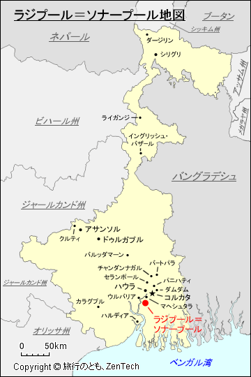 西ベンガル州ラジプール＝ソナープール地図