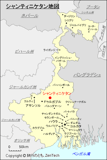 西ベンガル州シャンティニケタン地図