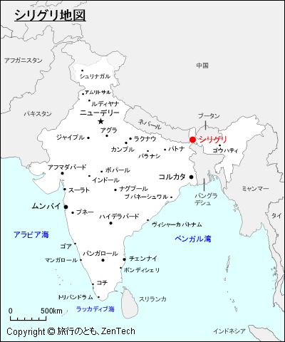 インドにおけるシリグリ地図