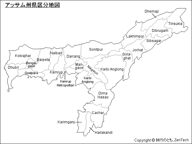 アッサム州県区分地図