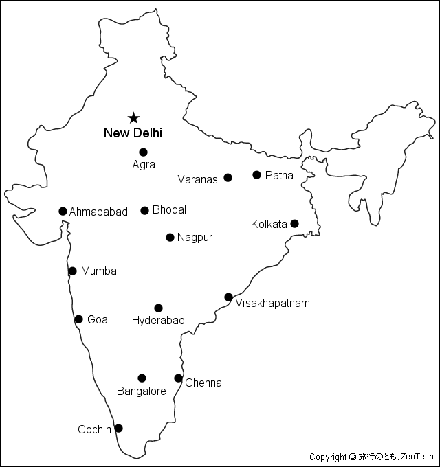 英語版のインド白地図