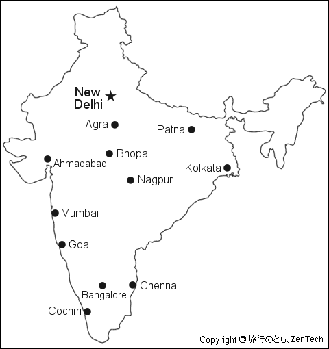 首都ニューデイリーの記載されたインド白地図
