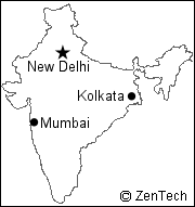 三大都市の記載されたインド白地図