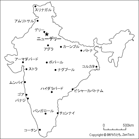 日本語版のインド白地図