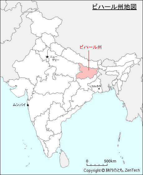 インドにおけるビハール州地図