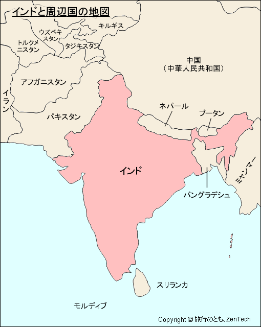 インドと周辺国の地図