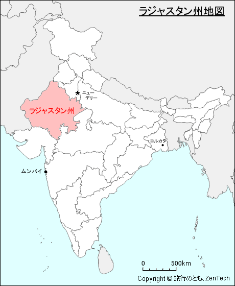 インドにおけるラジャスタン州地図
