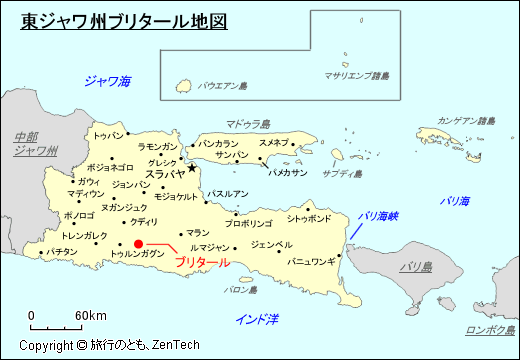 東ジャワ州ブリタール地図