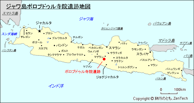 ジャワ島ボロブドゥル寺院遺跡地図