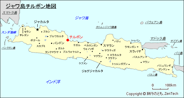 ジャワ島チルボン地図