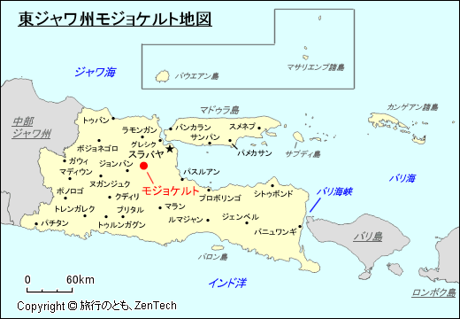 東ジャワ州モジョケルト地図