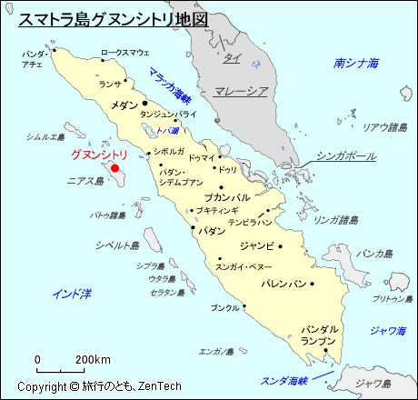 スマトラ島グヌンシトリ地図