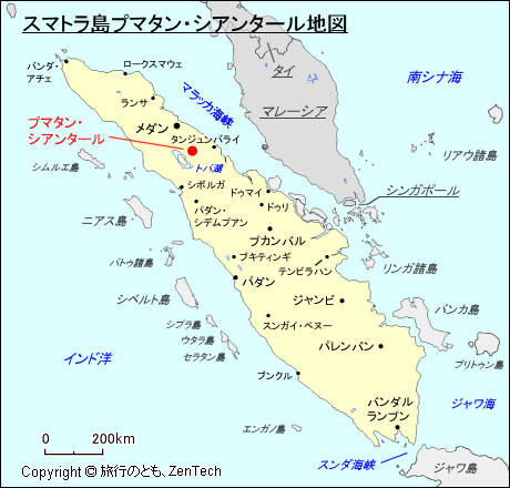 スマトラ島プマタン・シアンタール地図