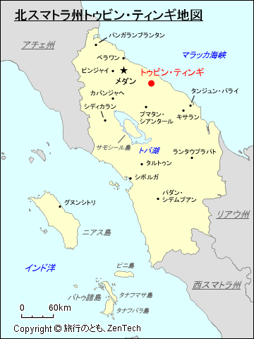 北スマトラ州トゥビン・ティンギ地図