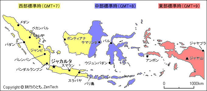 インドネシア タイムゾーン地図 旅行のとも Zentech