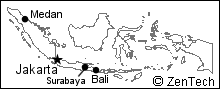 主要都市の記載されたインドネシア白地図