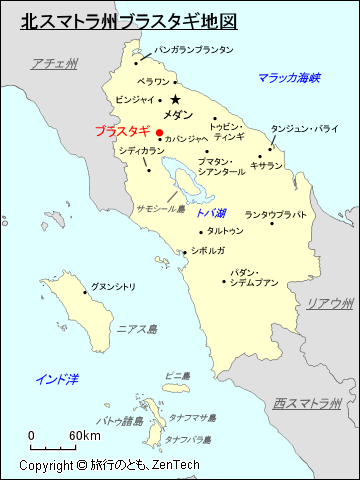 北スマトラ州ブラスタギ地図