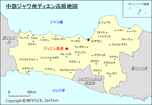 中部ジャワ州ディエン高原地図