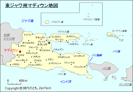 東ジャワ州マディウン地図