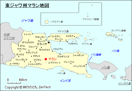 東ジャワ州マラン地図