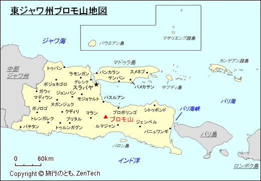 東ジャワ州ブロモ山地図