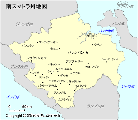 南スマトラ州地図