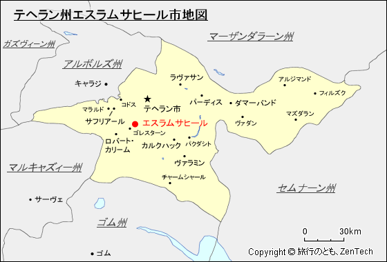 テヘラン州エスラムサヒール市地図