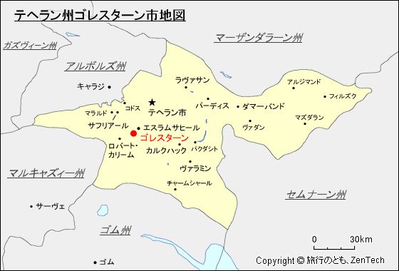 テヘラン州ゴレスターン市地図