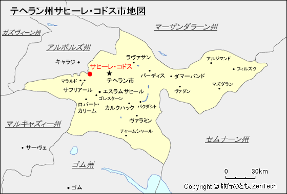 テヘラン州サヒーレ・コドス市地図