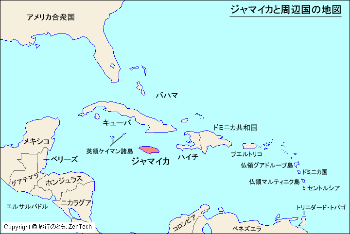 ジャマイカと周辺国の地図