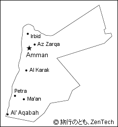 小サイズのヨルダン白地図（都市名入り）