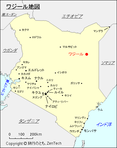 ケニアにおけるワジール地図