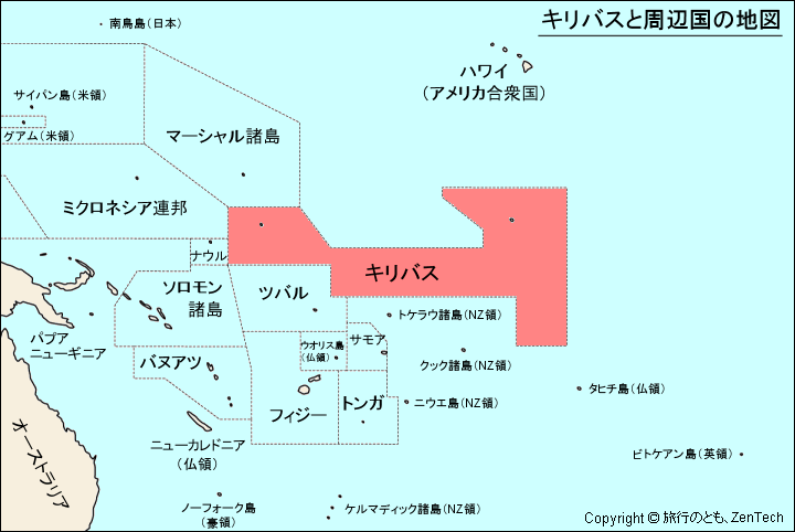 キリバスと周辺国の地図