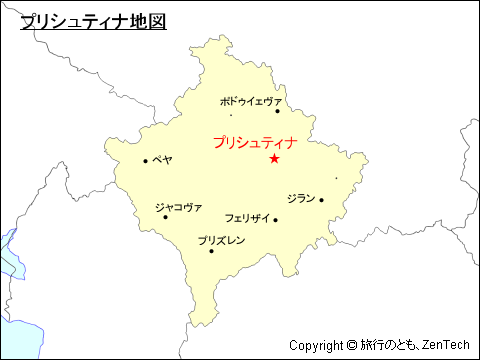 コソボにおけるプリシュティナ地図