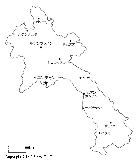 日本語表記、ラオス白地図