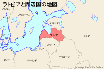 ラトビアと周辺国の地図