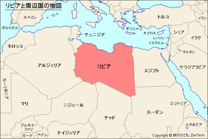 リビアと周辺国の地図