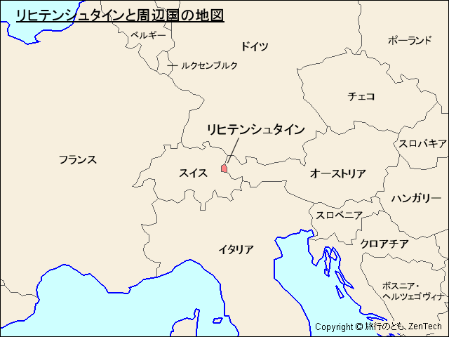 リヒテンシュタインと周辺国の地図