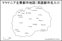 マケドニア主要都市地図（英語都市名入り）