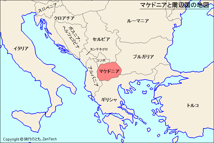 マケドニアと周辺国の地図