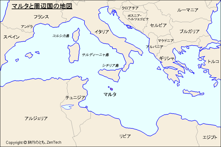 マルタと周辺国の地図
