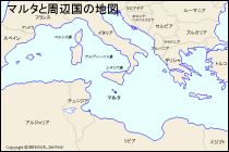 マルタと周辺国の地図