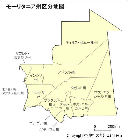 モーリタニア州区分地図