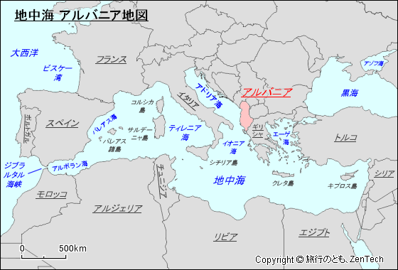 地中海 アルバニア地図