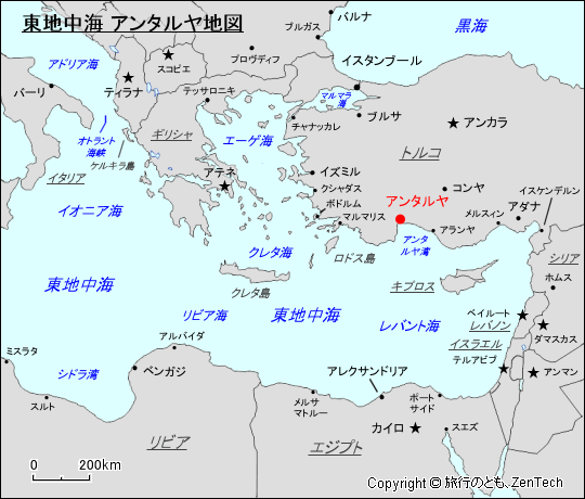 東地中海 アンタルヤ地図