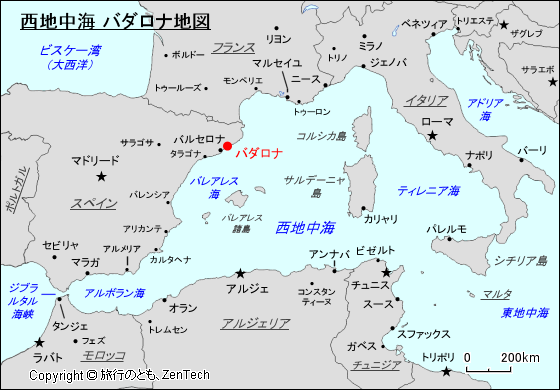 西地中海 バダロナ地図