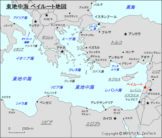 東地中海 ベイルート地図