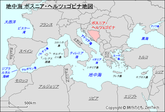 地中海 ボスニア・ヘルツェゴビナ地図